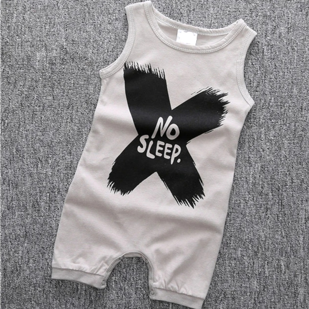 Hipster Baby Boy Girl Sleeveless Romper "NO SLEEP" Graphic Jumpsuit Neutral Gray